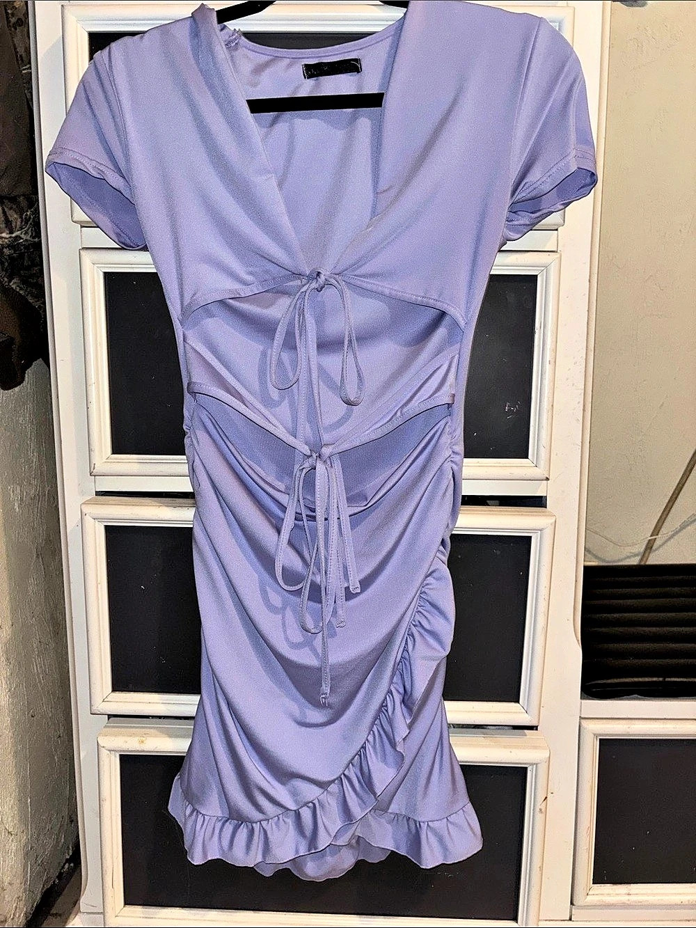 Ruched Tie-Front Mini Dress in Purple Like New